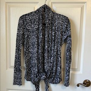 Black & Light Gray Tie-Front Top/Cardigan